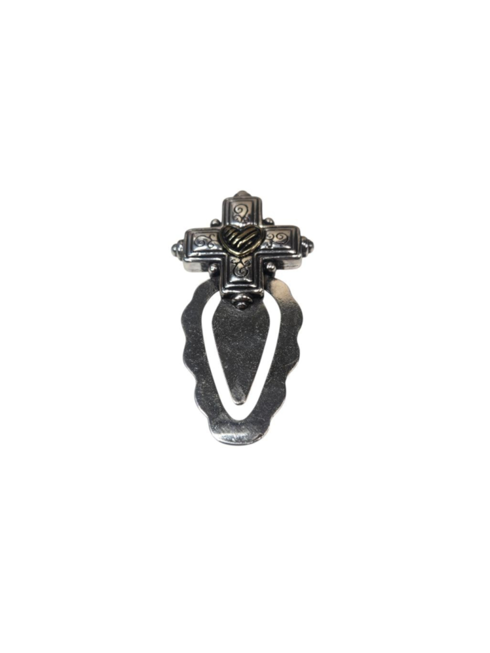 Brighton Bookmark Dual Tone Silver and Gold Cross Heart Page Marker Collectible